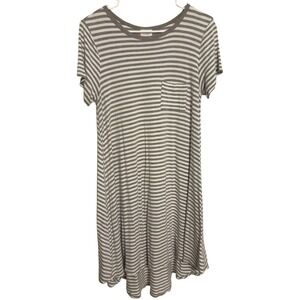LuLaRoe Casey T-Shirt Dress Striped Casual Short Sleeve Pocket Comfy Gray Size S